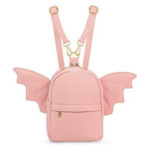 women fashion mini backpack purse | detachable bat angel wing shoulder bag (pink)