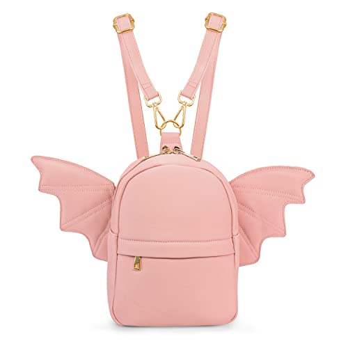 Women Fashion Mini Backpack Purse | Detachable Bat Angel Wing Shoulder Bag (Pink)