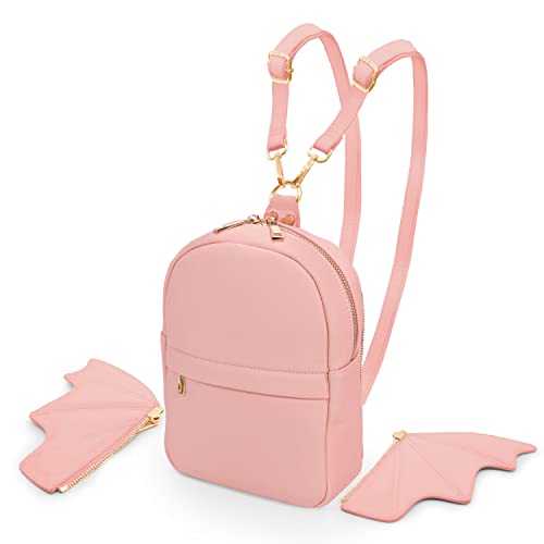 Women Fashion Mini Backpack Purse | Detachable Bat Angel Wing Shoulder Bag (Pink)