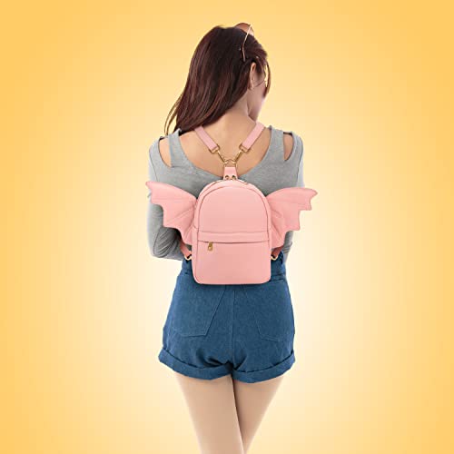 Women Fashion Mini Backpack Purse | Detachable Bat Angel Wing Shoulder Bag (Pink)