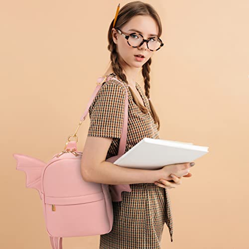 Women Fashion Mini Backpack Purse | Detachable Bat Angel Wing Shoulder Bag (Pink)