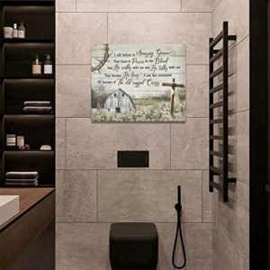 Christian Wall Decor Cross Old Barn Windmill Bathroom Pictures Canvas Print Amazing Grace Home Decorations For Living Room Kitchen Bathroom Bedroom Framed 20"x16"