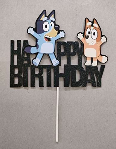 77 Ponies Blue Dog Cake Topper,Cartoon Dog Boys Birthday Party Cake Toppers Decorations Supplies,Black