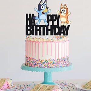 77 Ponies Blue Dog Cake Topper,Cartoon Dog Boys Birthday Party Cake Toppers Decorations Supplies,Black