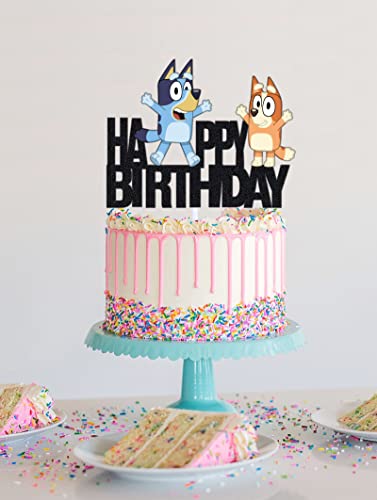 77 Ponies Blue Dog Cake Topper,Cartoon Dog Boys Birthday Party Cake Toppers Decorations Supplies,Black