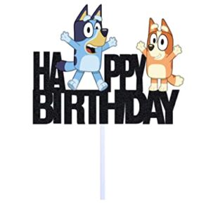 77 Ponies Blue Dog Cake Topper,Cartoon Dog Boys Birthday Party Cake Toppers Decorations Supplies,Black