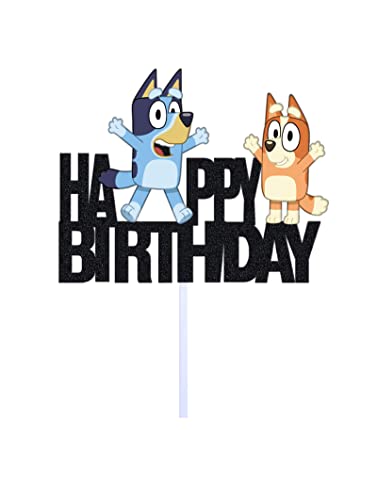 77 Ponies Blue Dog Cake Topper,Cartoon Dog Boys Birthday Party Cake Toppers Decorations Supplies,Black