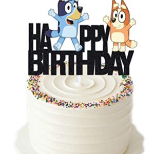 77 Ponies Blue Dog Cake Topper,Cartoon Dog Boys Birthday Party Cake Toppers Decorations Supplies,Black