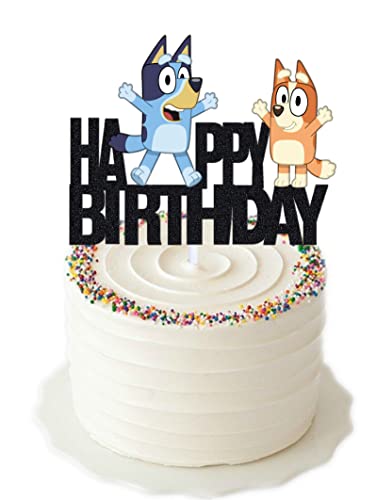 77 Ponies Blue Dog Cake Topper,Cartoon Dog Boys Birthday Party Cake Toppers Decorations Supplies,Black