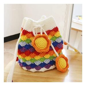 tkfdc hand-knitted crochet women shoulder messenger bag woolen yarn handmade tassel shopping handbag (color : c, size : 14 * 15cm)