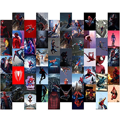 Spiderman Wall Collage Kit, wall decor, Wall Stickers Decoration Aesthetic Picture Collection Collage Kit, 50pcs Room Decor Wall Art Poster Decor for Boys Girls Room Decor 4 X 6 Inchs,White