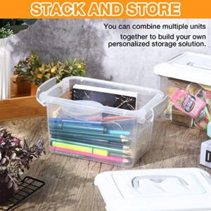 8 Pcs Storage Latch Bin with Lids 8 Qt Clear Plastic Lidded Organizer Bins with Handle Stackable Storage Latching Containers for Home Shelf Office Closet Organize Clothes Toys Snacks Crafts