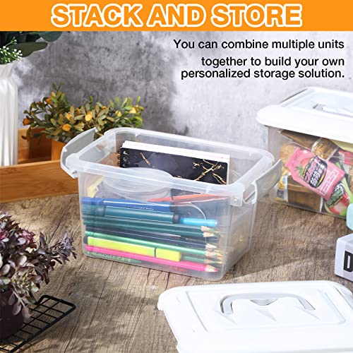 8 Pcs Storage Latch Bin with Lids 8 Qt Clear Plastic Lidded Organizer Bins with Handle Stackable Storage Latching Containers for Home Shelf Office Closet Organize Clothes Toys Snacks Crafts