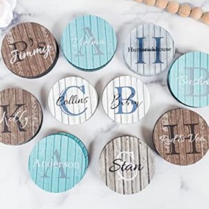 Personalized Coasters for Drinks Barnwood Design Custom Coaster Set Monogram Initial Name Wedding Anniverary Gift Handmade by The Painted Pug (Dark Brown)