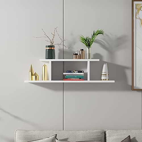 Atlantic Floating Wall Shelf, Wall Mounted Shelf, Floating Modern Shelf, Wall Storage, Modern Shelving (White)