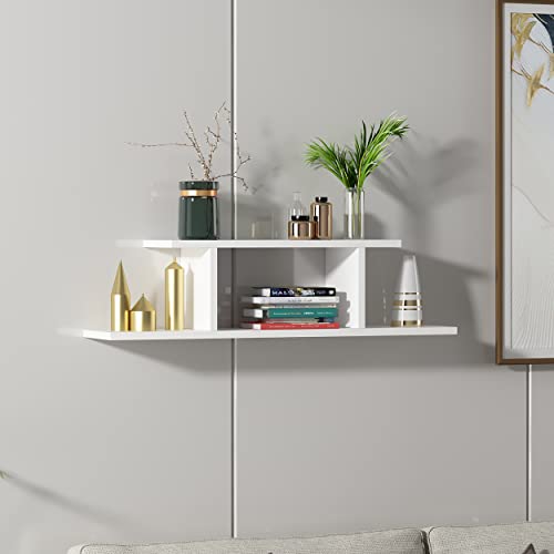 Atlantic Floating Wall Shelf, Wall Mounted Shelf, Floating Modern Shelf, Wall Storage, Modern Shelving (White)