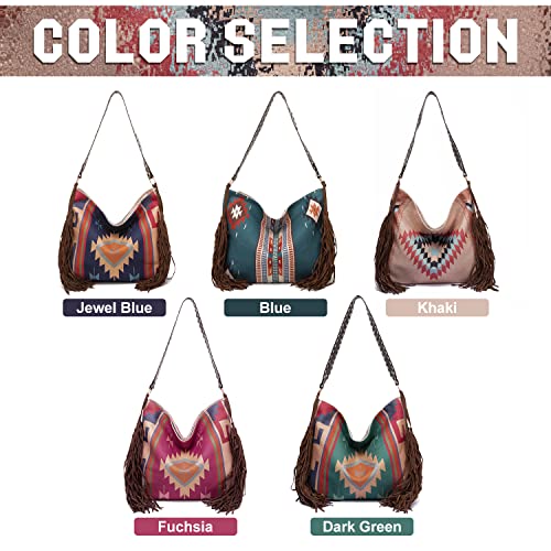 Emprier Women's Vintage Canvas Hobo Handbags Tassel Tote Purses Large Capacity Shoulder Bag Ethnic Travel Handbags