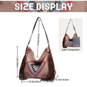 Emprier Women's Vintage Canvas Hobo Handbags Tassel Tote Purses Large Capacity Shoulder Bag Ethnic Travel Handbags