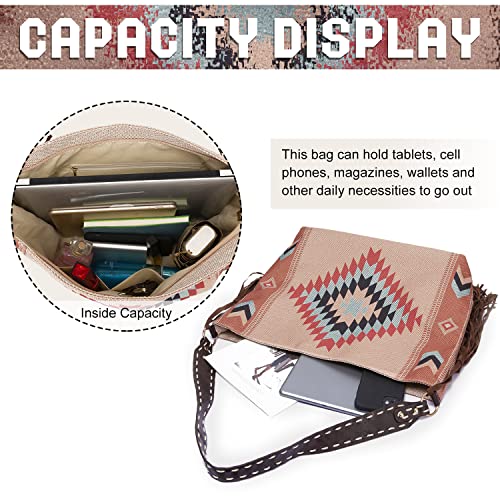 Emprier Women's Vintage Canvas Hobo Handbags Tassel Tote Purses Large Capacity Shoulder Bag Ethnic Travel Handbags