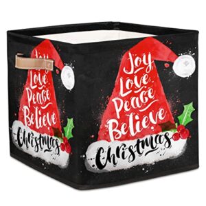 Large Collapsible Storage Bins,Christmas Hat Decorative Canvas Fabric Storage Boxes Organizer with Handles,Cube Square Baskets Bin for Home Shelves Closet Nursery Gifts