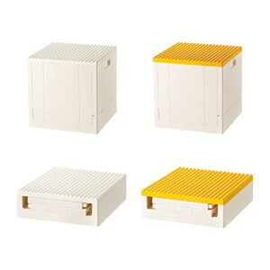 shimoyama foldable duplo storage boxes, 2 pack, 25l storage bin with building base, 26 qt. collapsible container for duplo blocks, white and yellow