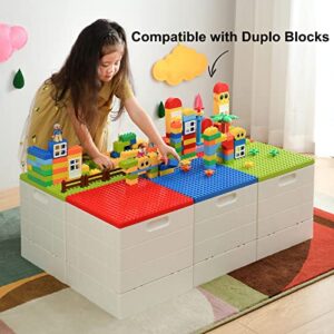 SHIMOYAMA Foldable Duplo Storage Boxes, 2 Pack, 25L Storage Bin with Building Base, 26 Qt. Collapsible Container for Duplo Blocks, White and Yellow