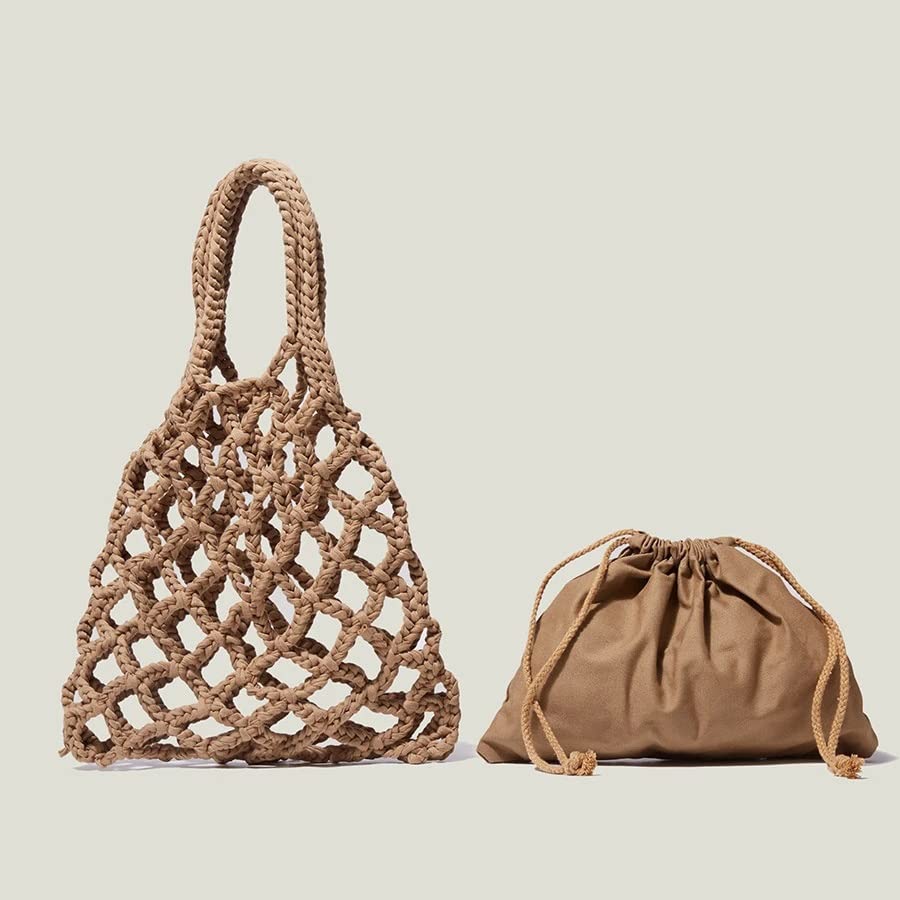 TKFDC Designer Braided Crochet net Bag Women Casual Summer Woven Beach Bucket Tote Bag Purse (Color : D, Size : 22.5 * 26cm)