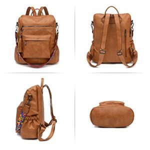 CHERUTY Backpack Purse for Women, Fashion PU Leather Backpack, Designer Backpack Shoulder Bag with Multifunctional Pockets(Tan)