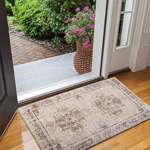wxnzsl Area Rug 2x3 Washable Rugs Non Slip Vintage Low Pile Rug,Small Boho Accent Entryway Rug for Living Room Bedroom Kitchen Bathroom -Beige