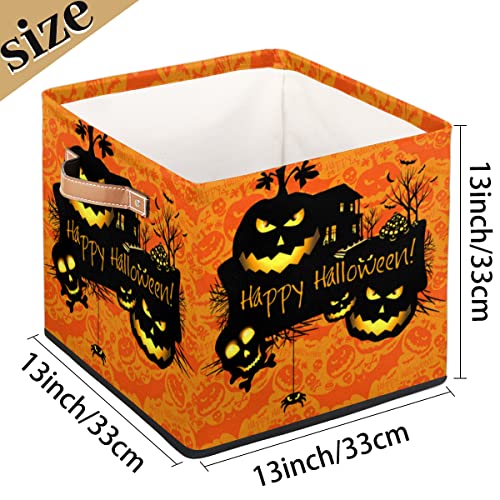 Large Collapsible Storage Bins,Happy Halloween Decorative Canvas Fabric Storage Boxes Organizer with Handles,Cube Square Baskets Bin for Home Shelves Closet Nursery Gifts