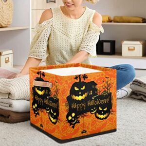 Large Collapsible Storage Bins,Happy Halloween Decorative Canvas Fabric Storage Boxes Organizer with Handles,Cube Square Baskets Bin for Home Shelves Closet Nursery Gifts