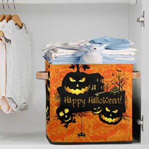 Large Collapsible Storage Bins,Happy Halloween Decorative Canvas Fabric Storage Boxes Organizer with Handles,Cube Square Baskets Bin for Home Shelves Closet Nursery Gifts