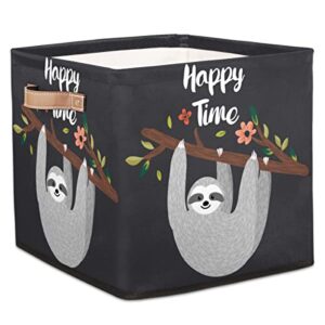 large collapsible storage bins,flower lazy sloth decorative canvas fabric storage boxes organizer with handles,cube square baskets bin for home shelves closet nursery gifts