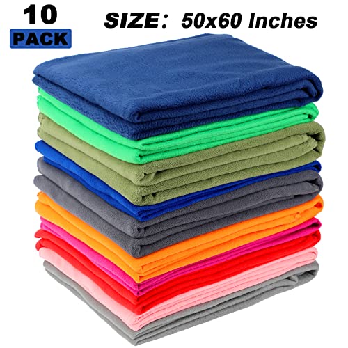 10 Pack Fleece Throw Blanket 50 x 60 Inch Travel Blanket, Solid Colors Fleece Blanket Airplane Blanket for Home, Bed, Sofa, Couch, Dorm, Pet