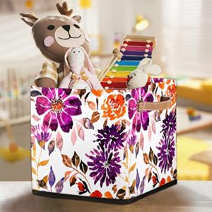 Large Collapsible Storage Bins,Flower Leaves Decorative Canvas Fabric Storage Boxes Organizer with Handles,Cube Square Baskets Bin for Home Shelves Closet Nursery Gifts