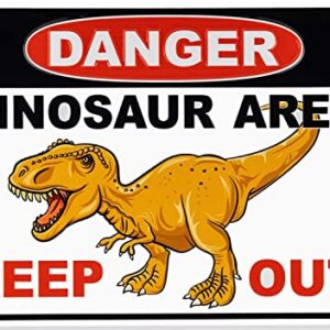 Tags America Dinosaur Sign - 9"X12" Dinosaur Room Decor for Boys, Embossed, Rust-Free, Recycled Aluminum Danger Dinosaur Keep Out Sign, Dino-Themed Boys Room Decor, Dinosaur Lovers Gift
