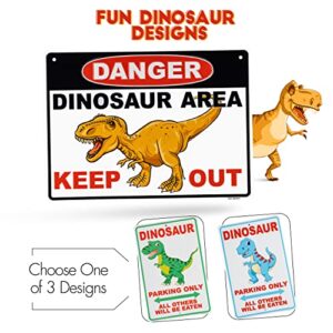 Tags America Dinosaur Sign - 9"X12" Dinosaur Room Decor for Boys, Embossed, Rust-Free, Recycled Aluminum Danger Dinosaur Keep Out Sign, Dino-Themed Boys Room Decor, Dinosaur Lovers Gift