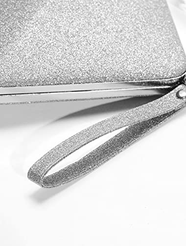 RZTA Women's Rhinestone Clutch Evening Bags Sparkly Glitter Triangle Purse for 1920s Party Prom Wedding 03-Silver