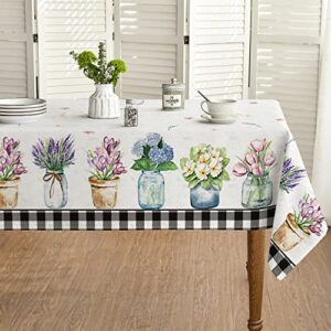 horaldaily spring summer tablecloth 60×84 inch, easter watercolor tulip lavender hydrangea vase blooming floral table cover for party picnic dinner decor