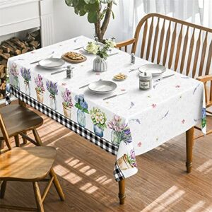 Horaldaily Spring Summer Tablecloth 60x84 Inch, Easter Watercolor Tulip Lavender Hydrangea Vase Blooming Floral Table Cover for Party Picnic Dinner Decor