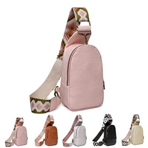 lelebear crossbody sling bags for women, women chest bag sling bag, pu leather satchel daypack shoulder backpack for traveling hiking (pink)