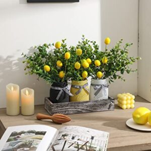 Lemon Mason Jars Centerpiece for Table, Wood Tray with 3 Painted Jars, Dining Coffee Table Centerpiece For Kitchen, Living Room, Spring Mason Jar Decor with Lemon