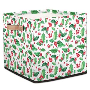 large collapsible storage bins,christmas berry leaf decorative canvas fabric storage boxes organizer with handles,cube square baskets bin for home shelves closet nursery gifts