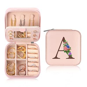 yesteel travel jewelry case jewelry box jewelry organizer, travel essentials travel accessories for women, ring necklace earring jewelry holder organizer box with mirror, birthday gifts for women mom grandma initial a
