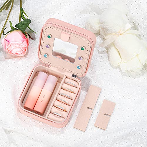 Yesteel Travel Jewelry Case Jewelry Box Jewelry Organizer, Travel Essentials Travel Accessories for Women, Ring Necklace Earring Jewelry Holder Organizer Box with Mirror, Birthday Gifts for Women Mom Grandma Initial A