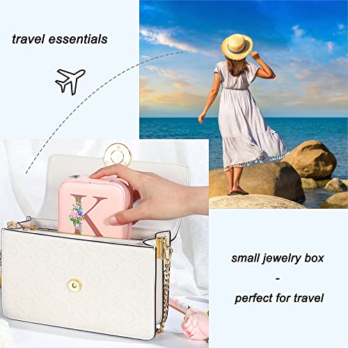 Yesteel Travel Jewelry Case Jewelry Box Jewelry Organizer, Travel Essentials Travel Accessories for Women, Ring Necklace Earring Jewelry Holder Organizer Box with Mirror, Birthday Gifts for Women Mom Grandma Initial A