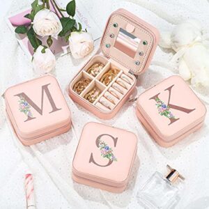 Yesteel Travel Jewelry Case Jewelry Box Jewelry Organizer, Travel Essentials Travel Accessories for Women, Ring Necklace Earring Jewelry Holder Organizer Box with Mirror, Birthday Gifts for Women Mom Grandma Initial A