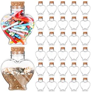 yinkin 30 pcs 5.5 oz heart shape plastic jar with cork lids small heart clear plastic wish bottles for valentine’s day anniversary birthday wedding diy decoration