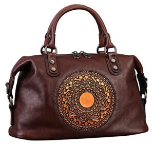 leather handbag for women, retro mandela crossbody handbag tote bag (coffee)