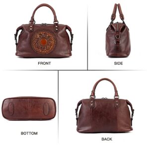 Leather Handbag for Women, Retro Mandela Crossbody Handbag Tote Bag (Coffee)